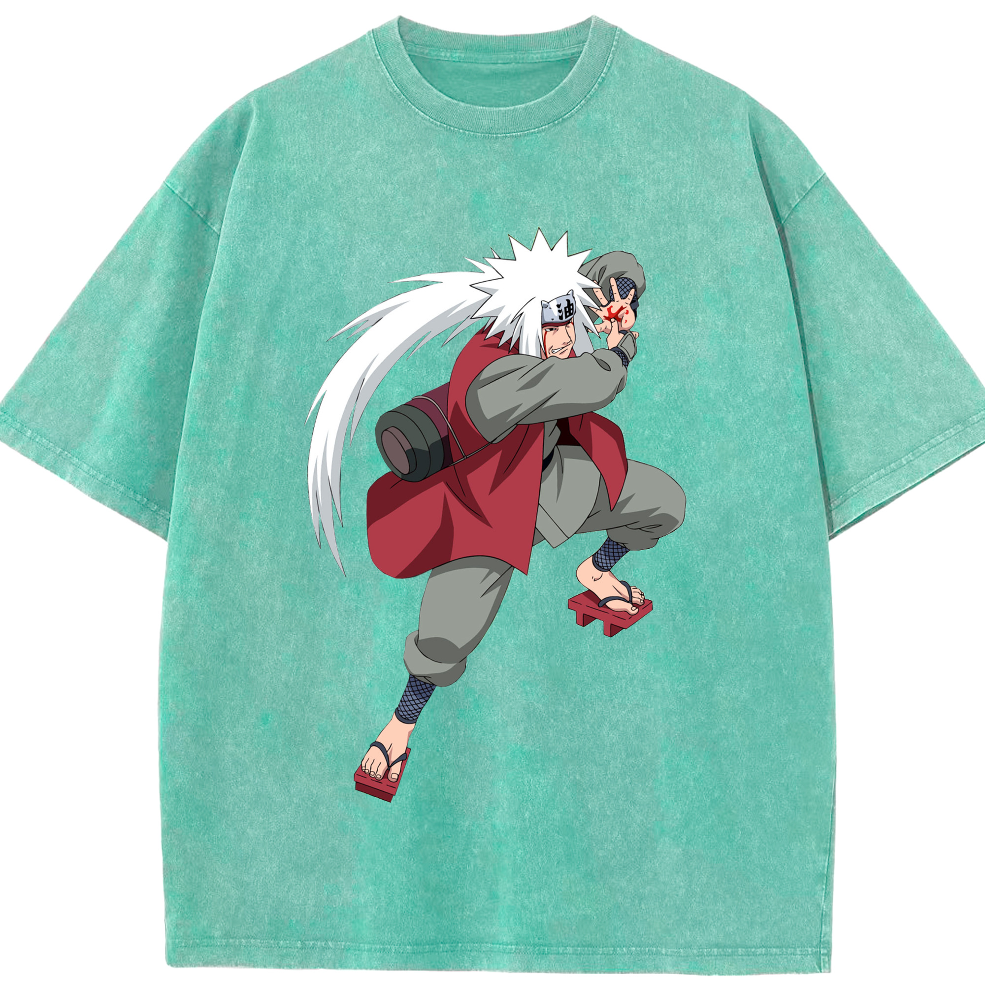 （画像用） NARUTO -ナルト- 自来也（じらいや） Jiraiya 綿100% ヴィンテージ風 半袖Tシャツ（フロントプリント）